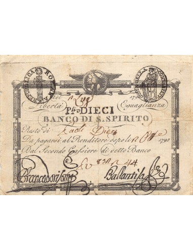 ITALIE, REPUBLIQUE ROMAINE, BANCO DI SANTO SPIRITO - 10 PAOLI 1798
