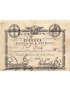 ITALIE, REPUBLIQUE ROMAINE, BANCO DI SANTO SPIRITO - 10 PAOLI 1798