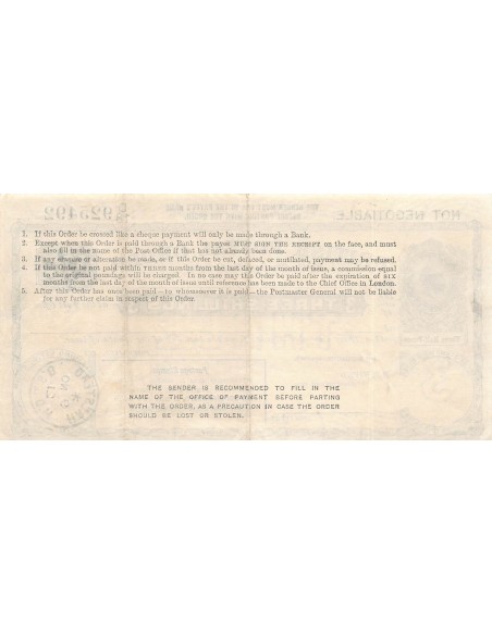 GRANDE-BRETAGNE, GEORGES V - MANDAT POSTAL 3 SHILLINGS 1921