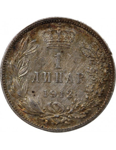 SERBIE - PIERRE Ier - 1 DINAR ARGENT 1912