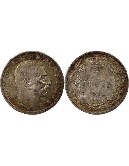 SERBIE - PIERRE Ier - 1 DINAR ARGENT 1912