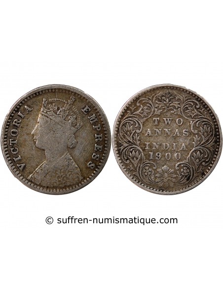 INDE, VICTORIA - 2 ANNAS ARGENT 1900