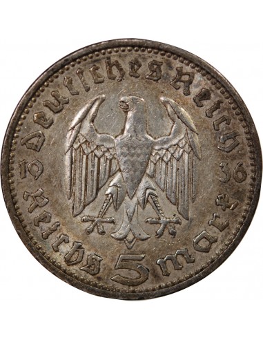 ALLEMAGNE, HINDENBURG - 5 MARK ARGENT 1936 A BERLIN