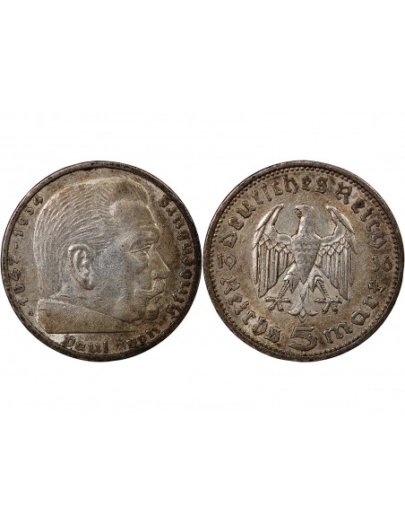 ALLEMAGNE, HINDENBURG - 5 MARK ARGENT 1936 A BERLIN
