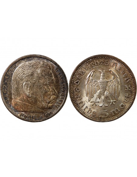 ALLEMAGNE, HINDENBURG - 5 MARK ARGENT 1935 A BERLIN