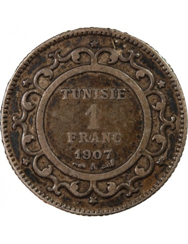 TUNISIE, MUHAMMAD AL-NASIR - 1 FRANC ARGENT 1907 A PARIS