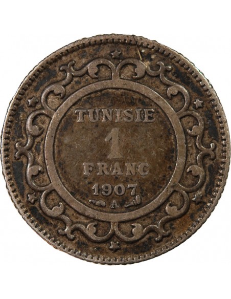 TUNISIE, MUHAMMAD AL-NASIR - 1 FRANC ARGENT 1907 A PARIS