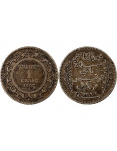 TUNISIE, MUHAMMAD AL-NASIR - 1 FRANC ARGENT 1907 A PARIS 2