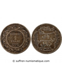 TUNISIE, MUHAMMAD AL-NASIR - 1 FRANC ARGENT 1907 A PARIS