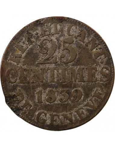 SUISSE, GENÈVE - 25 CENTIMES 1839