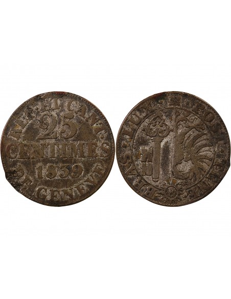 SUISSE, GENÈVE - 25 CENTIMES 1839