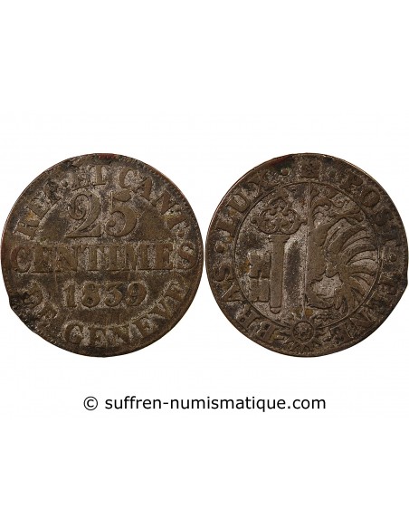 SUISSE, GENÈVE - 25 CENTIMES 1839