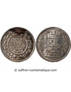 TUNISIE, MUHAMMAD AL-NASIR - 50 CENTIMES ARGENT 1916 A PARIS