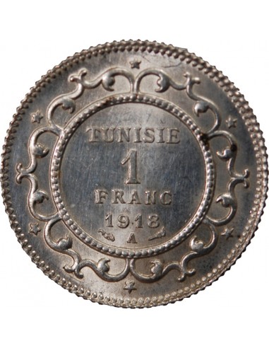 TUNISIE, MUHAMMAD AL-NASIR - 1 FRANC ARGENT 1918 A PARIS