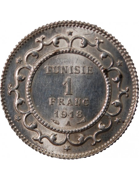 TUNISIE, MUHAMMAD AL-NASIR - 1 FRANC ARGENT 1918 A PARIS