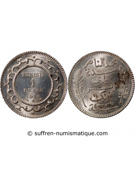 TUNISIE, MUHAMMAD AL-NASIR - 1 FRANC ARGENT 1918 A PARIS