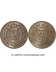 TUNISIE, MUHAMMAD AL-NASIR - 2 FRANCS ARGENT 1916 A PARIS