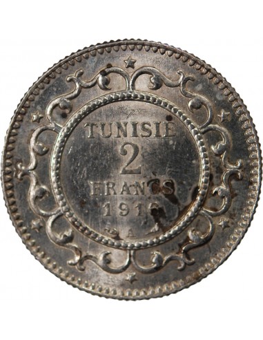 TUNISIE, MUHAMMAD AL-NASIR - 2 FRANCS ARGENT 1916 A PARIS