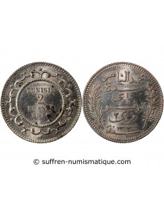 TUNISIE, MUHAMMAD AL-NASIR - 2 FRANCS ARGENT 1916 A PARIS