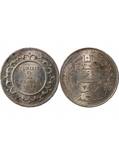 TUNISIE, MUHAMMAD AL-NASIR - 2 FRANCS ARGENT 1916 A PARIS 2