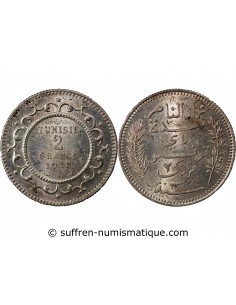 TUNISIE, MUHAMMAD AL-NASIR - 2 FRANCS ARGENT 1916 A PARIS