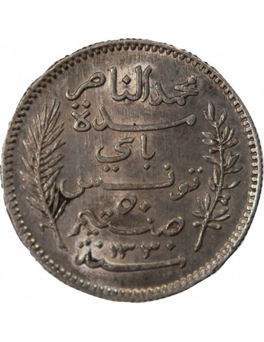 TUNISIE, MUHAMMAD AL-NASIR - 50 CENTIMES ARGENT 1912 A PARIS