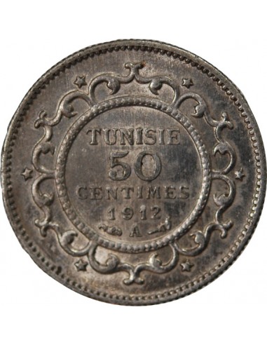 TUNISIE, MUHAMMAD AL-NASIR - 50 CENTIMES ARGENT 1912 A PARIS