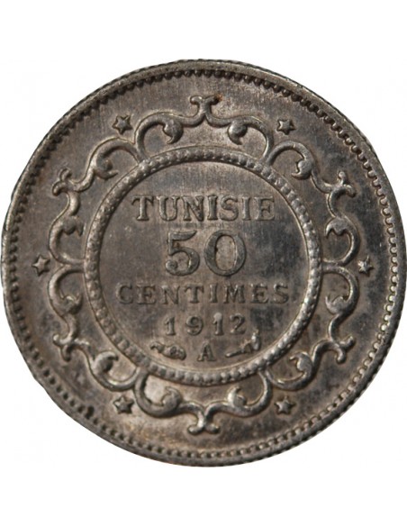 TUNISIE, MUHAMMAD AL-NASIR - 50 CENTIMES ARGENT 1912 A PARIS