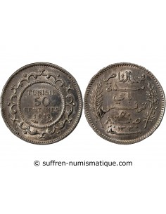 TUNISIE, MUHAMMAD AL-NASIR - 50 CENTIMES ARGENT 1912 A PARIS