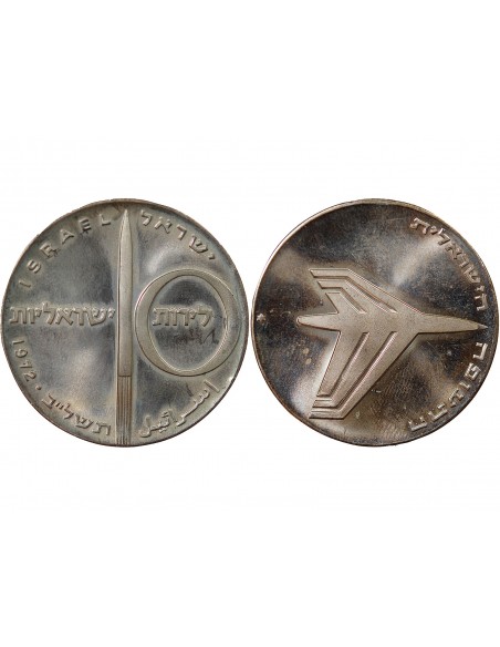 ISRAEL, INDEPENDANCE - 10 LIROT ARGENT 1972