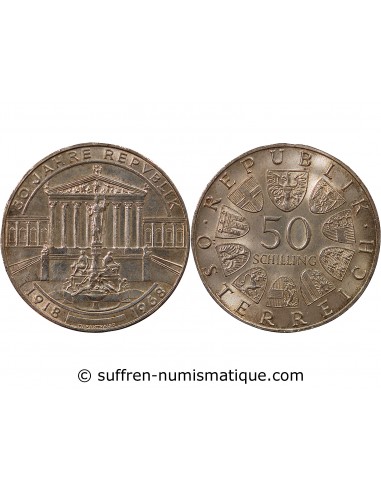 AUTRICHE, ANNIVERSAIRE DE LA REPUBLIQUE - 50 SCHILLING ARGENT 1968