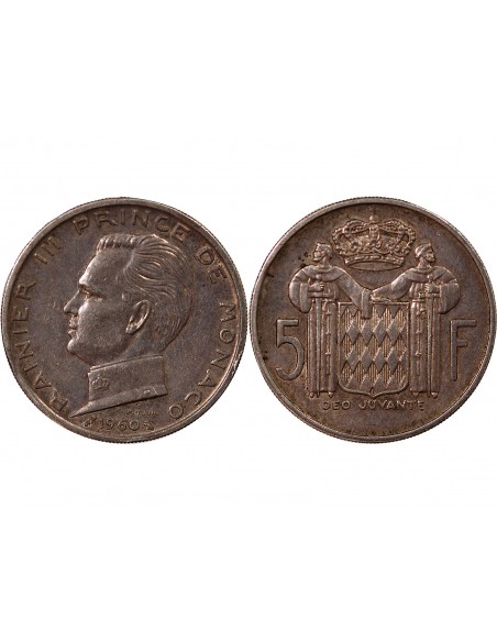 MONACO, RAINIER III - 5 FRANCS ARGENT 1960