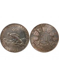 AUTRICHE, JEUX OLYMPIQUES INNSBRUCK - 50 SCHILLING ARGENT 1964 2