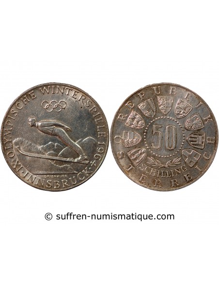 AUTRICHE, JEUX OLYMPIQUES INNSBRUCK - 50 SCHILLING ARGENT 1964