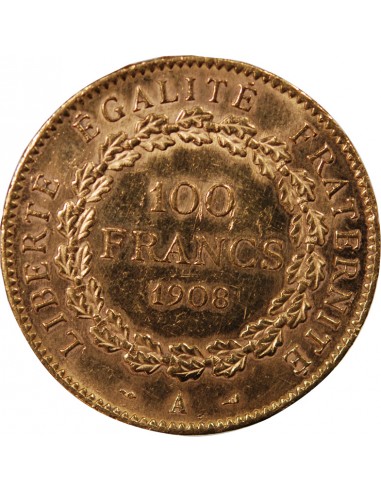 GENIE - 100 FRANCS OR 1908 A PARIS "Liberté Egalité Fraternité"
