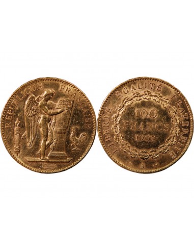 GENIE - 100 FRANCS OR 1908 A PARIS "Liberté Egalité Fraternité"