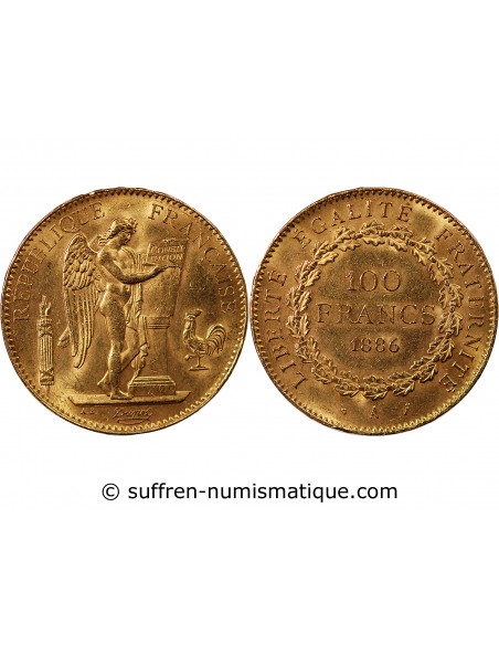 GENIE - 100 FRANCS OR 1886 "Dieu protège la France"﻿﻿