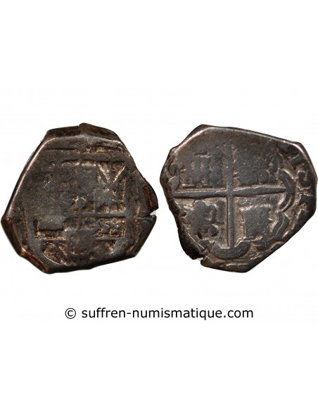 ESPAGNE OU COLONIES, PHILIPPE II, III, IV - COB 2 REALES ARGENT 1555 / 1565 - MONNAIE DE PIRATE