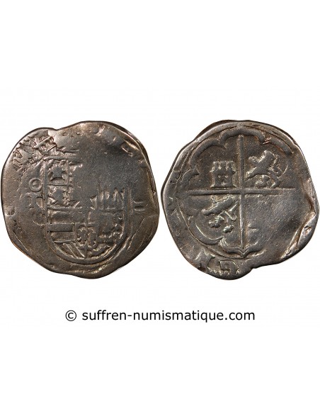 ESPAGNE, PHILIPPE II, III, IV - COB 2 REALES ARGENT 1555 / 1565 TOLEDE - MONNAIE DE PIRATE