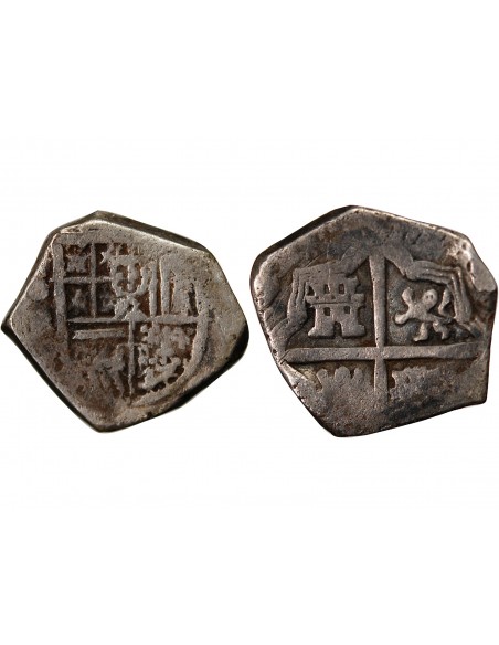 ESPAGNE OU COLONIES, PHILIPPE II, III, IV - COB 2 REALES ARGENT 1555 / 1565 - MONNAIE DE PIRATE